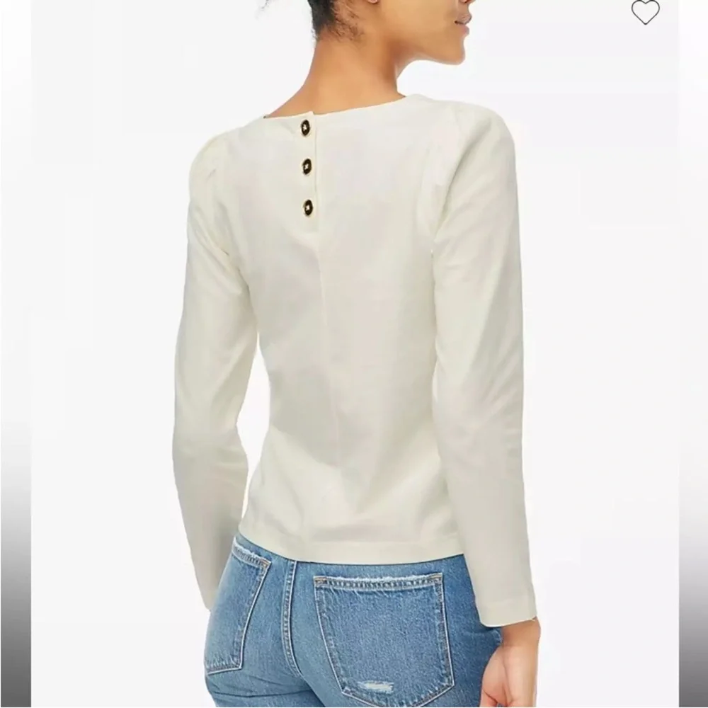 J. Crew Cream Button Back Long Puff Sleeve Top S NWT